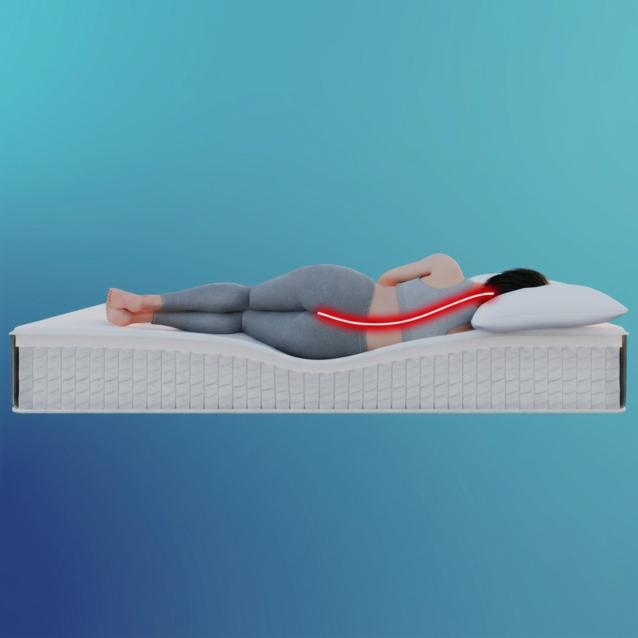 Comparison of a spine sinking into a soft topper versus staying aligned on the DreamAlign topper